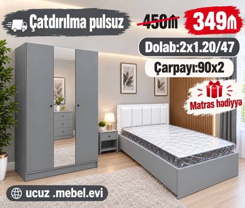 Yataq otağı dəsti – müasir dizayn, boz rəng Tərkibi: - 3 qapılı şkaf — 349 ₼ · Баку · Yataq otağı mobilya dəstləri Yataq otağı dəsti – müasir dizayn, boz rəng Tərkibi: - 3 qapılı şkaf — Баку