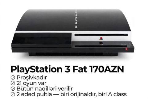 PlayStation 3 Fat — 170 AZN - Proshivkalıdır - 21 oyun quraşdırılıb — Баку