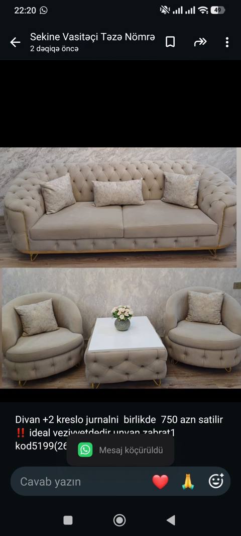 Divan +2 kreslo jurnalni birlikde 750 azn satilir‼ ideal — Baku