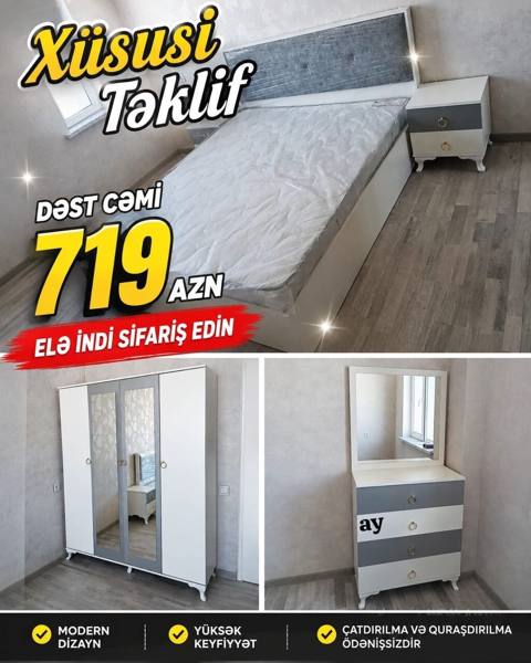 Yataq otağı mebel dəsti Tərkib: - İki nəfərlik çarpayı (yumşaq — Баку