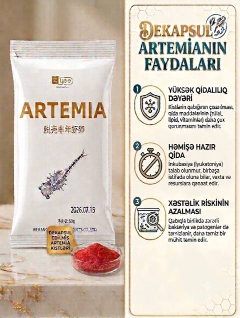 Məhsul: Dekapsul edilmiş Artemia kistləri (Artemıa), 60 q İstehsalçı — 20 ₼ · Khirdalan · Heyvan yeməyi Məhsul: Dekapsul edilmiş Artemia kistləri (Artemıa), 60 q İstehsalçı — Khirdalan