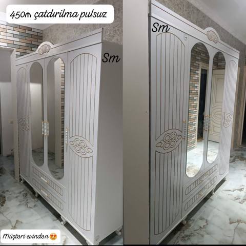 Yeni, 4 qapılı, Güzgülü, Ağ, Açılan, Düz dolab — Baku