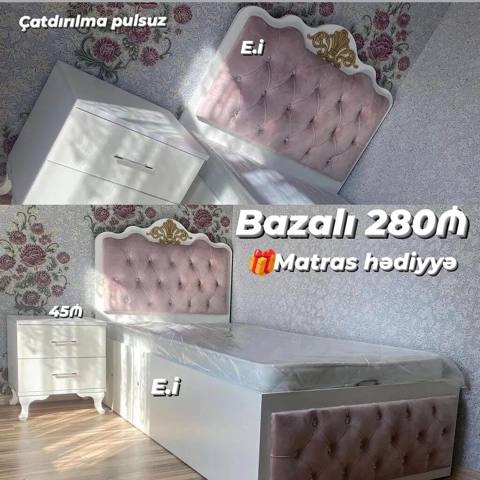 Bazalı tək nəfərlik çarpayı dəsti - Başlıq: yumşaq tünd çəhrayı — Baku