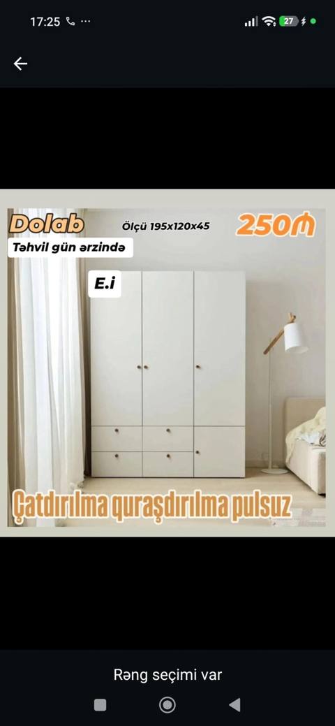Məhsul: Dolab Ölçü: 195 x 120 x 45 sm Rəng seçimi var Təsvir — Baku