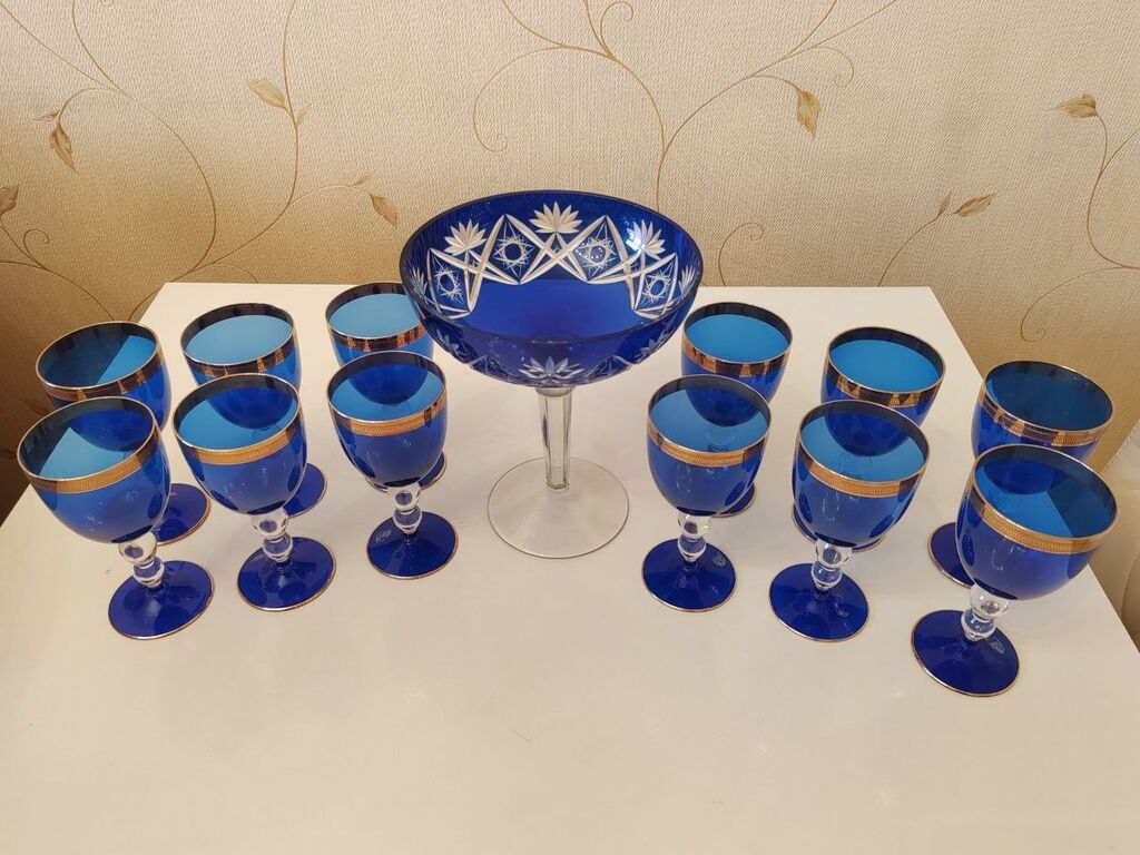 Qədəhlər, rəng - Mavi, Şüşə, Almaniya — Süfrə qabı, Bakı (4)