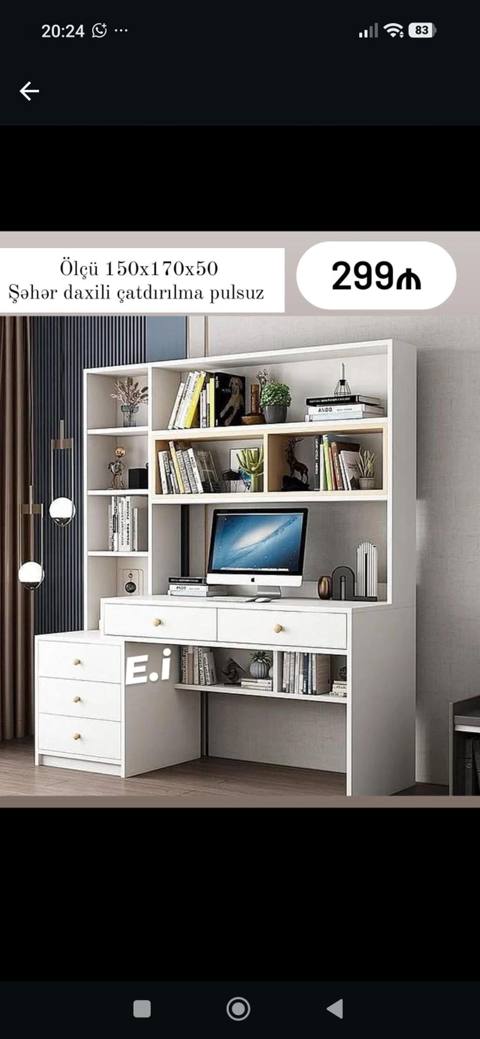 Komputer masası və kitab rəfi kombinəsi - Ölçü: 150 x 170 x 50 sm — ucuz.mebel — Столдор жана отургучтар
