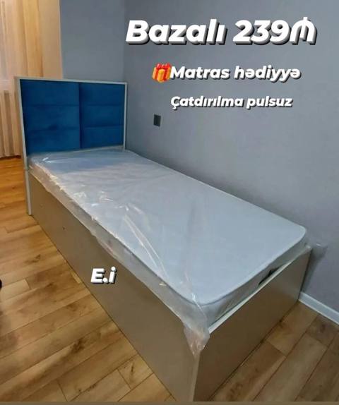 Bazalı tək nəfərlik çarpayı - Qiymət: 239₼ - Hədiyyə: Matras daxildir — Baku