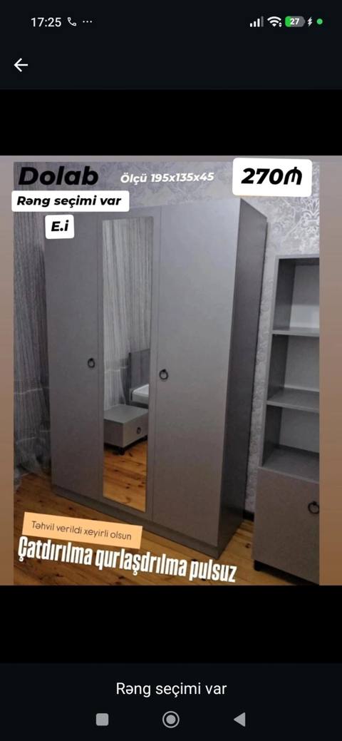 Dolab – şkaf - Ölçü: 195 x 135 x 45 sm - 3 qapılı dizayn, orta qapıda — Furniture