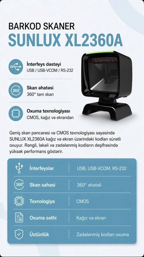 Barkod skanerlər – professional həllər toplanması 1) Sunlux XL2360A — ბიზნესი და აღჭურვილობა