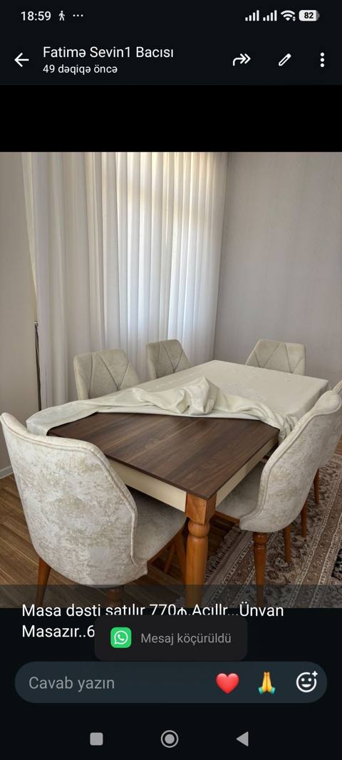 Masa dəsti satılır 770₼.Açıllr. Ünvan Masazır. 6606. Fatimə99 — 770 ₼ · Баку · Masalar və stullar Masa dəsti satılır 770₼.Açıllr. Ünvan Masazır. 6606. Fatimə99 — Баку