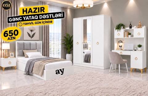 Hazır Gənc Yataq Dəstləri – 650 AZN Modern dizaynlı, praktik — Bakı