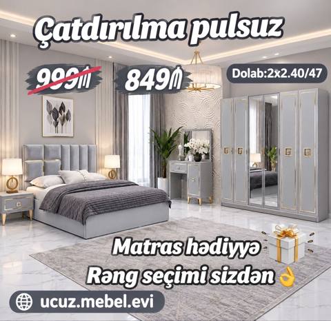 Yataq otağı dəsti – zərif qızılı detallar ilə boz rəngdə modern — 849 ₼ · Баку · Yataq otağı mobilya dəstləri Yataq otağı dəsti – zərif qızılı detallar ilə boz rəngdə modern — Баку