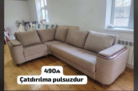 Divan satılır – künc model - Ölçü: 3x2 m - Rəng: açıq bej - Yumşaq — Baku