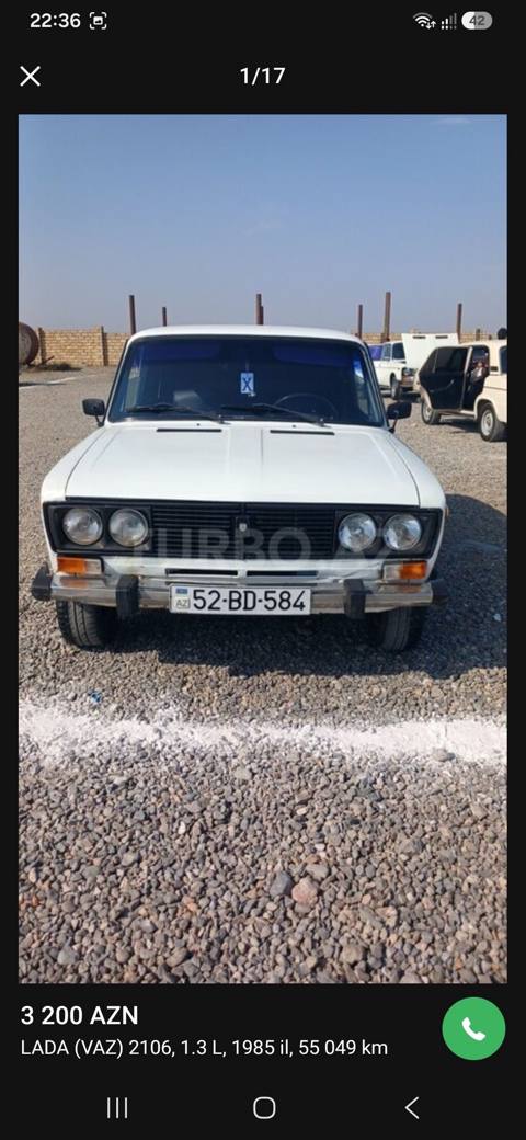 VAZ (Lada) 2106: 1.3 l 1985 il 55049 km Sedan — 3 200 ₼ · 1985 · 55 049 km · Шамкир · Avtomobillər VAZ (Lada) 2106: 1.3 l 1985 il 55049 km Sedan — Шамкир