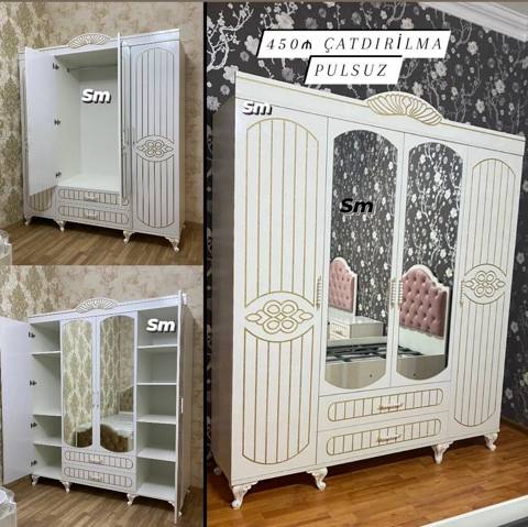 Yeni, 4 qapılı, Güzgülü, Ağ, Açılan, Düz dolab — Baku