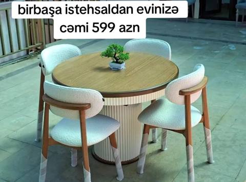 Dəyirmi yemək dəsti – masa və 4 ədəd stul - Masa: dairəvi üstlük — Bakı