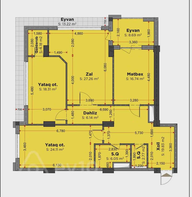 For sale: 3-room apartment (new building), 147 m² — Mənzil, Bakı (7)