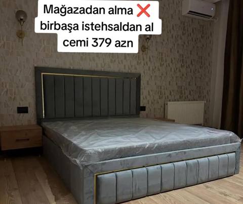 Məhsul: Yumşaq başlıqlı iki nəfərlik çarpayı - Material: Parça/velur — Bakı