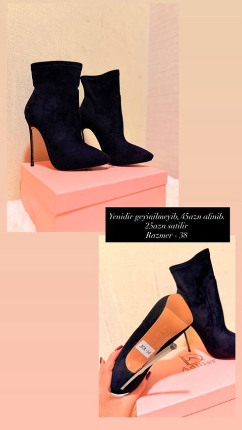 Qadın botilyonları – qara rəng, incə hündür dabanlı (stiletto) — Geyim, ayaqqabı, aksesuarlar