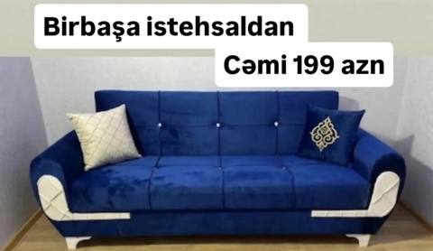 Mavi məxməri üçyerdli divan - Rəng: dərin mavi - Parça: yumşaq məxmər — ucuz.mebel — Divanlar (Yumshoq mebel)