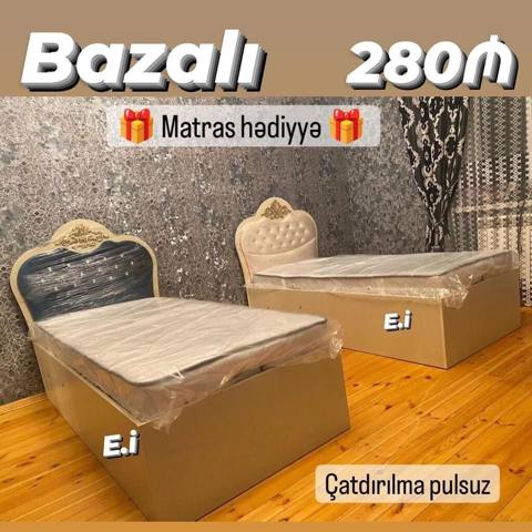 Bazalı tək nəfərlik çarpayı - Qiymət: 280₼ - Daxildir: Matras hədiyyə — Baku