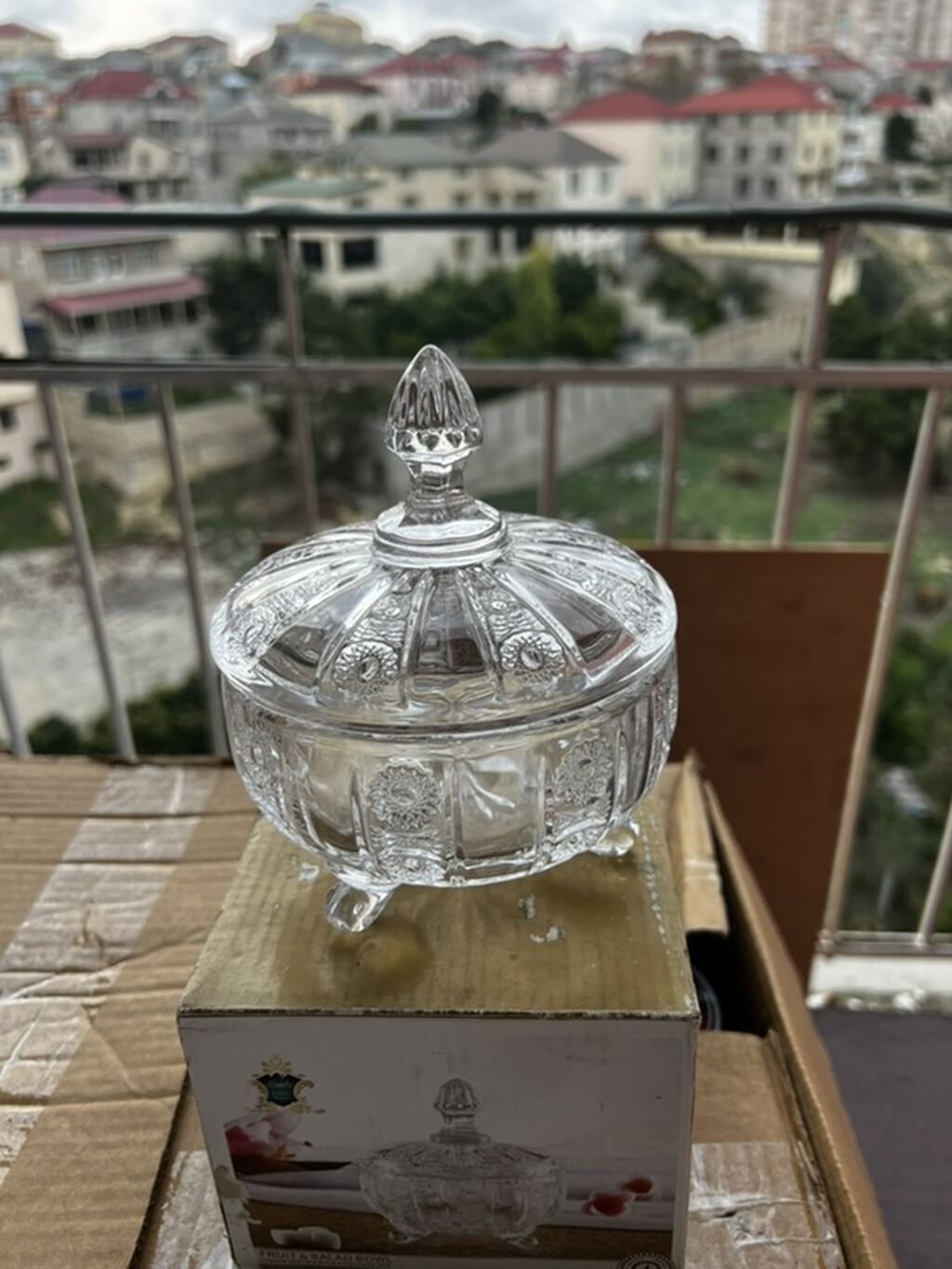 Şüşə/qədər konfet qabı – qapaqlı, ayaqlı model - Material: şəffaf — Süfrə qabı, Bakı (2)