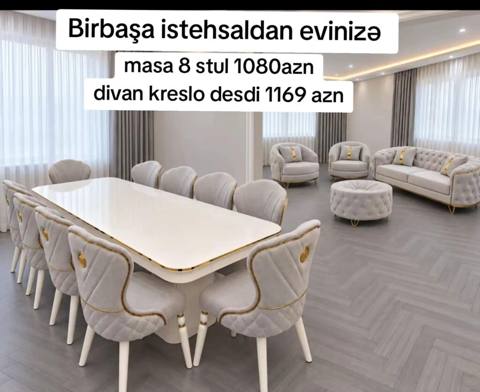 Zərif klassik üslubda mebel dəsti. - Yemək masası + 8 ədəd stul — Bakı
