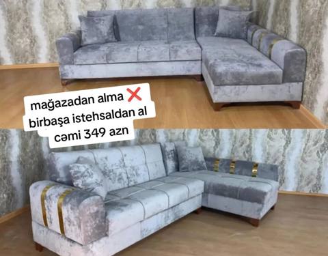 Künc divan – müasir dizayn, boz rəngli məxməri/parça üzlük, dekorativ — ucuz.mebel — Divanlar (Yumshoq mebel)