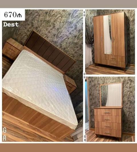 Yataq otağı dəsti – 670₼ Tərkibi: - İki nəfərlik çarpayı (yumşaq — NM Mebel — Жатын бөлме жиһазы жинақтары
