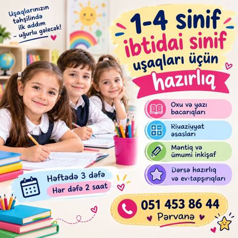 Məktəbəqədər və ibtidai sinif hazırlığı, Azərbaycan dili, Əyani — 50 ₼ · Хырдалан · Uşaqların inkişafı, logoped Məktəbəqədər və ibtidai sinif hazırlığı, Azərbaycan dili, Əyani — Хырдалан