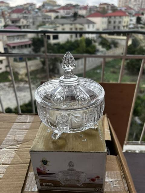 Şüşə/qədər konfet qabı – qapaqlı, ayaqlı model - Material: şəffaf — Баку