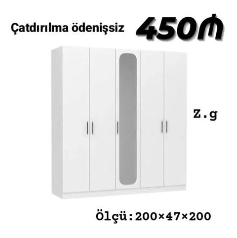 Yeni, 5 qapı, Güzgülü, Ağ, Açılan, Düz dolab — Baku