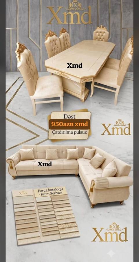 Xmd brendindən zərif mebel dəsti - Dəst: 1 yemək masası + 6 yüksək — Баку