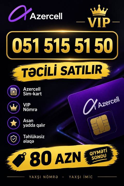 Azercell VIP nömrə – 051 515 51 50 Xüsusiyyətlər: - Azercell SIM-kart — Huseyn