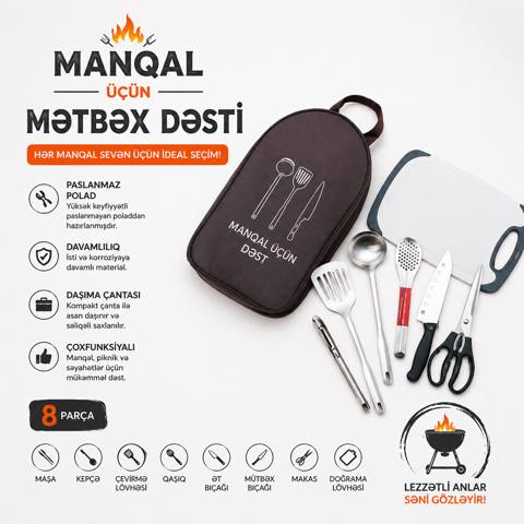 Barbekü dəsti paslanmayan polad çəngəl/kəfkir/bıçaq/qayçı/lövhə/kürəkcə — Товары