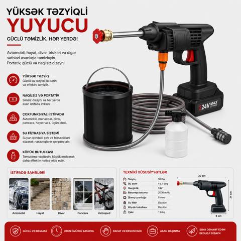 Yüksək təzyiqli yuyucu akkumulyatorlu 800 W 150 bar — 38.9 ₼ · Baku · Mallar Yüksək təzyiqli yuyucu akkumulyatorlu 800 W 150 bar — Baku