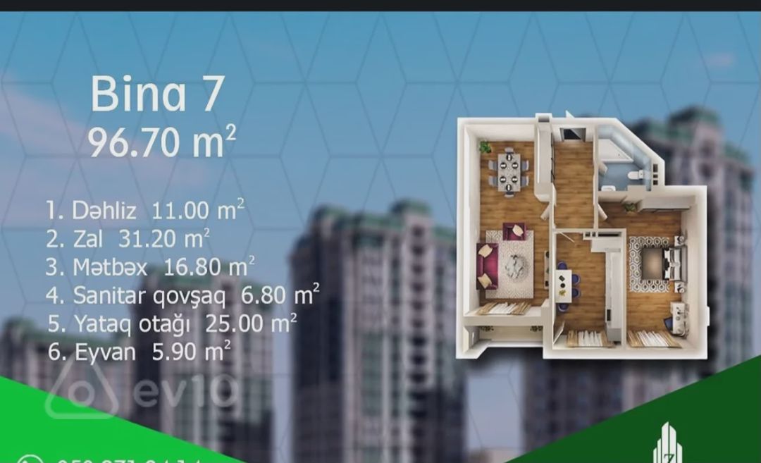 For sale: 2-room apartment (new building), 97 m² — Mənzil, Bakı (3)