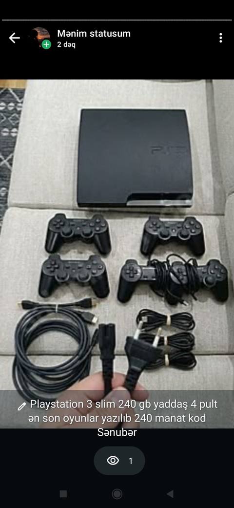 PlayStation 3 Slim oyun konsolu - Daxili yaddaş: 240 GB - 4 ədəd pult — Гянджа