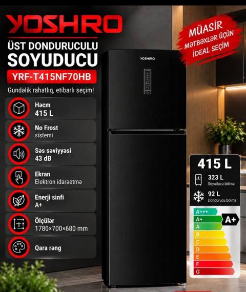 Yeni 2 qapılı Yoshiro Soyuducu Satılır, rəng - Qara, Təkərli — Saray