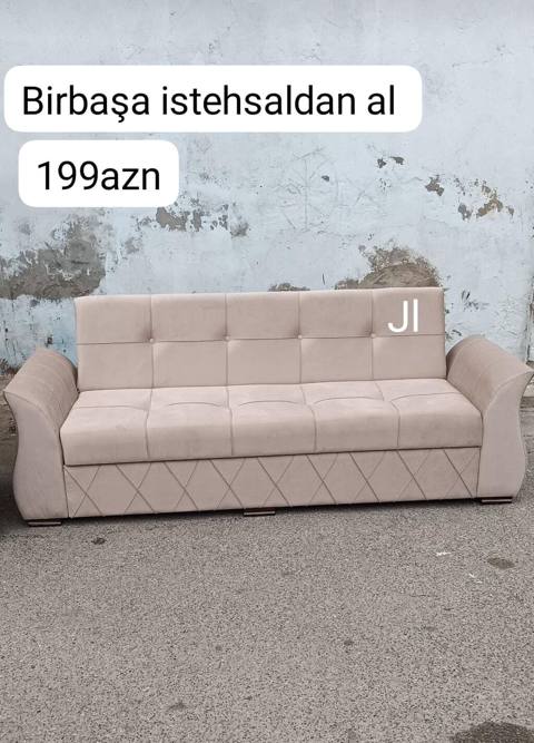 Məhsul: Yumşaq bej rəngli divan - Model: geniş oturacaqlı, qoltuqlu — Baku