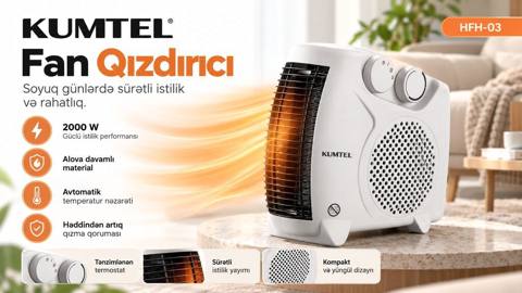 Kumtel HFH-03 Fan Qızdırıcı - 2000 W güclü istilik performansı — Baku