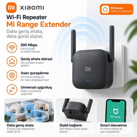 Xiaomi Mi Range Extender (Wi‑Fi Repeater) - 300 Mbps‑ə qədər sürət — Bakı