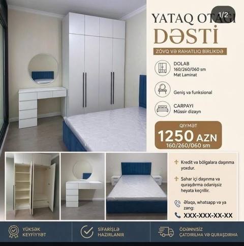Yataq otağı dəsti – zövq və rahatlıq birlikdə Tərkib: - Dolab — Baku