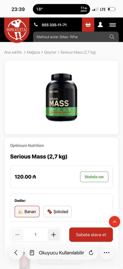 Gainer Optimum Nutrition, Çəki: 2001 - 2500 g, İşlənmiş — Баку