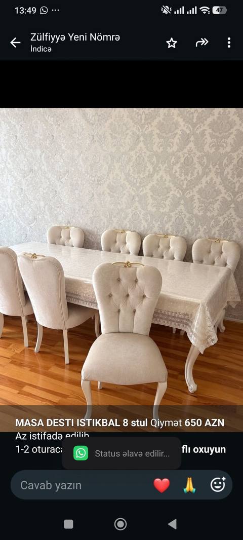 *Masa Destı Istıkbal 8 stul* Qiymət *650 AZN* Az istifadə edilib 1-2 — Furniture