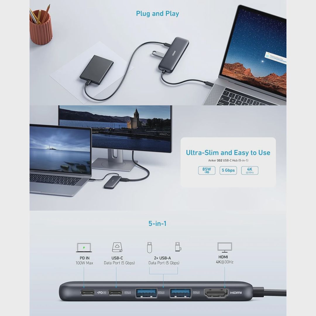 Anker 332 Usb-c Hub (5-in-1) Black — Powerbank-lər, Bakı (7)