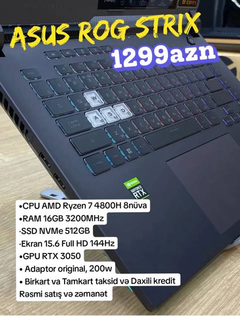 İşlənmiş ASUS ROG, 15.6 AMD Ryzen 7, 512 GB — 1 285 ₼ · Баку · Asus İşlənmiş ASUS ROG, 15.6 AMD Ryzen 7, 512 GB — Баку