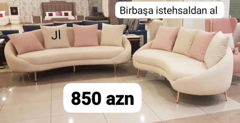 Məhsul: Yumru xətlərə sahib iki ədəd yumşaq salon divanı - Rəng: Krem — Baku