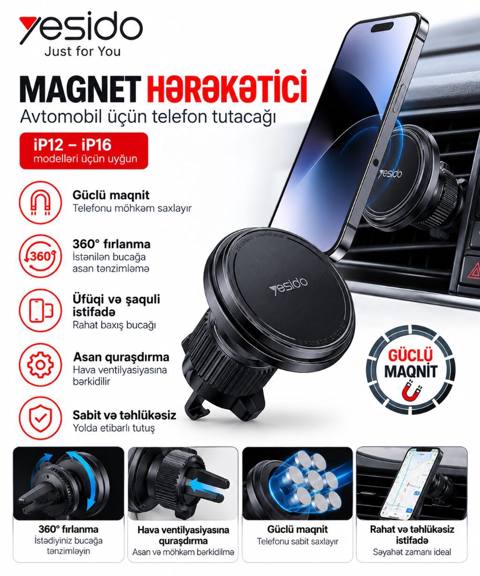 Yesido Magnet Hərəkətqıcı – Avtomobil üçün telefon tutacağı - iPhone — 32 ₼ · Bakı · Digər Yesido Magnet Hərəkətqıcı – Avtomobil üçün telefon tutacağı - iPhone — Bakı