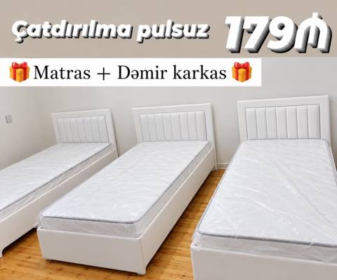 Ağ rəngli tək nəfərlik çarpayı dəsti. Minimalist başlıq dizaynı və — Bakı